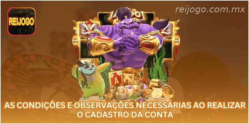 Condições e observações importantes ao realizar o cadastro da conta.